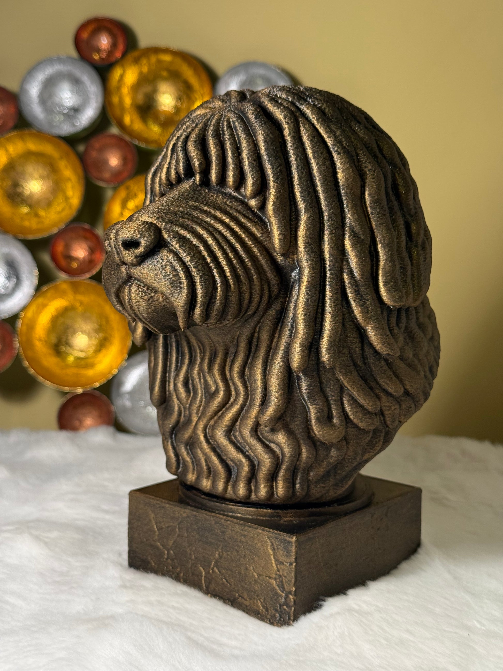 Puli Dog side view antique style bust – Puli Dog 3D printed dog statue home decor
