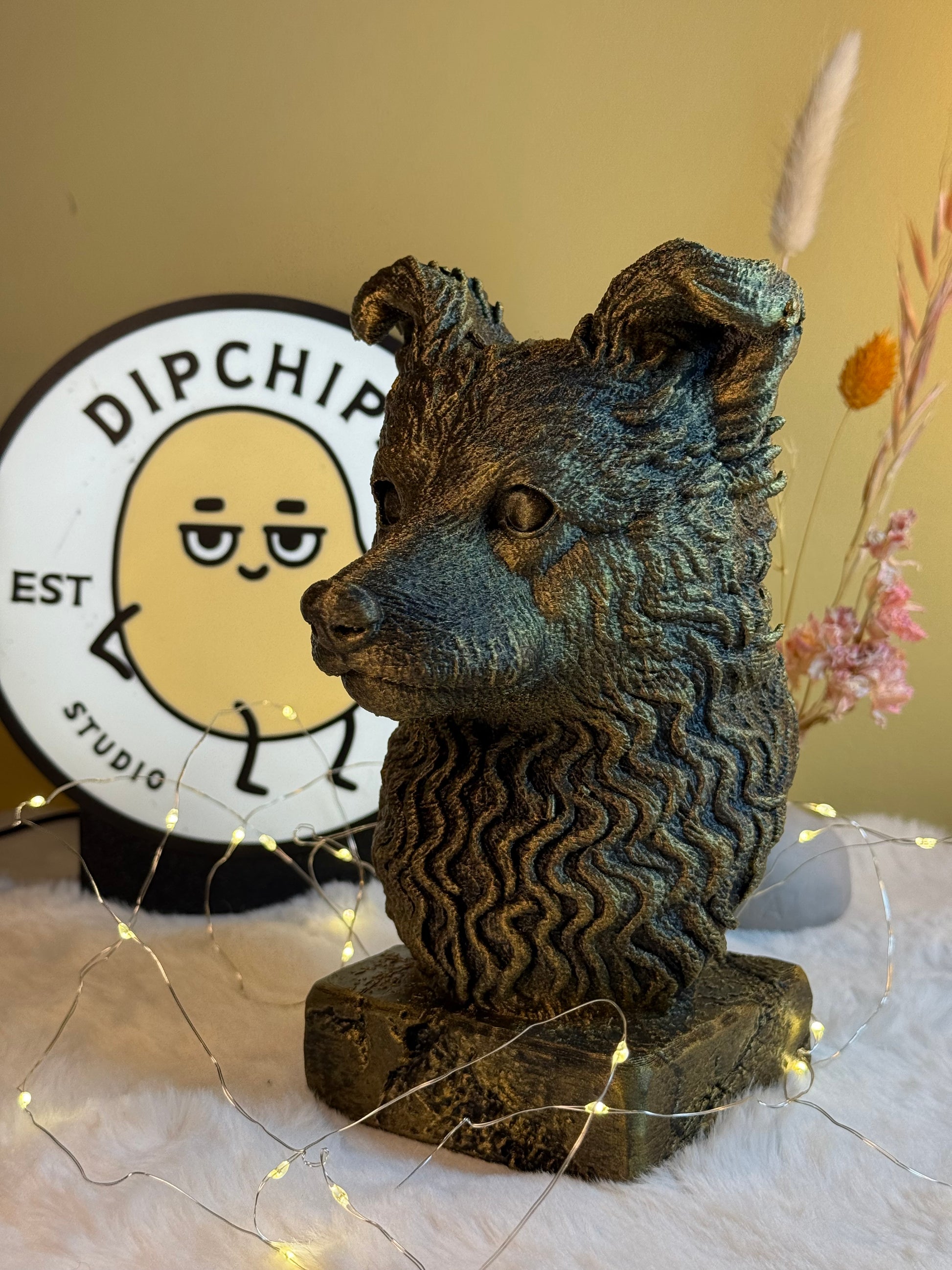 Pumi antique bust – hand-painted 3D print dog statue collectible decor