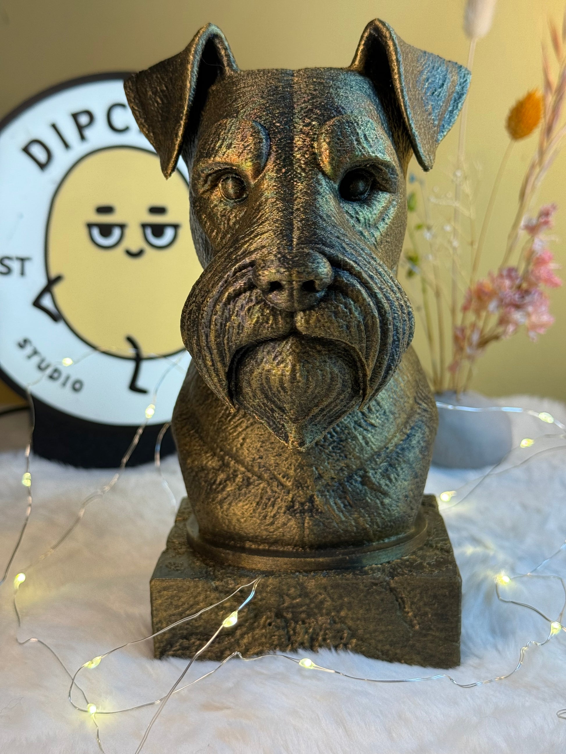 Schnauzer antique bust – hand-painted 3D print dog statue collectible decor
