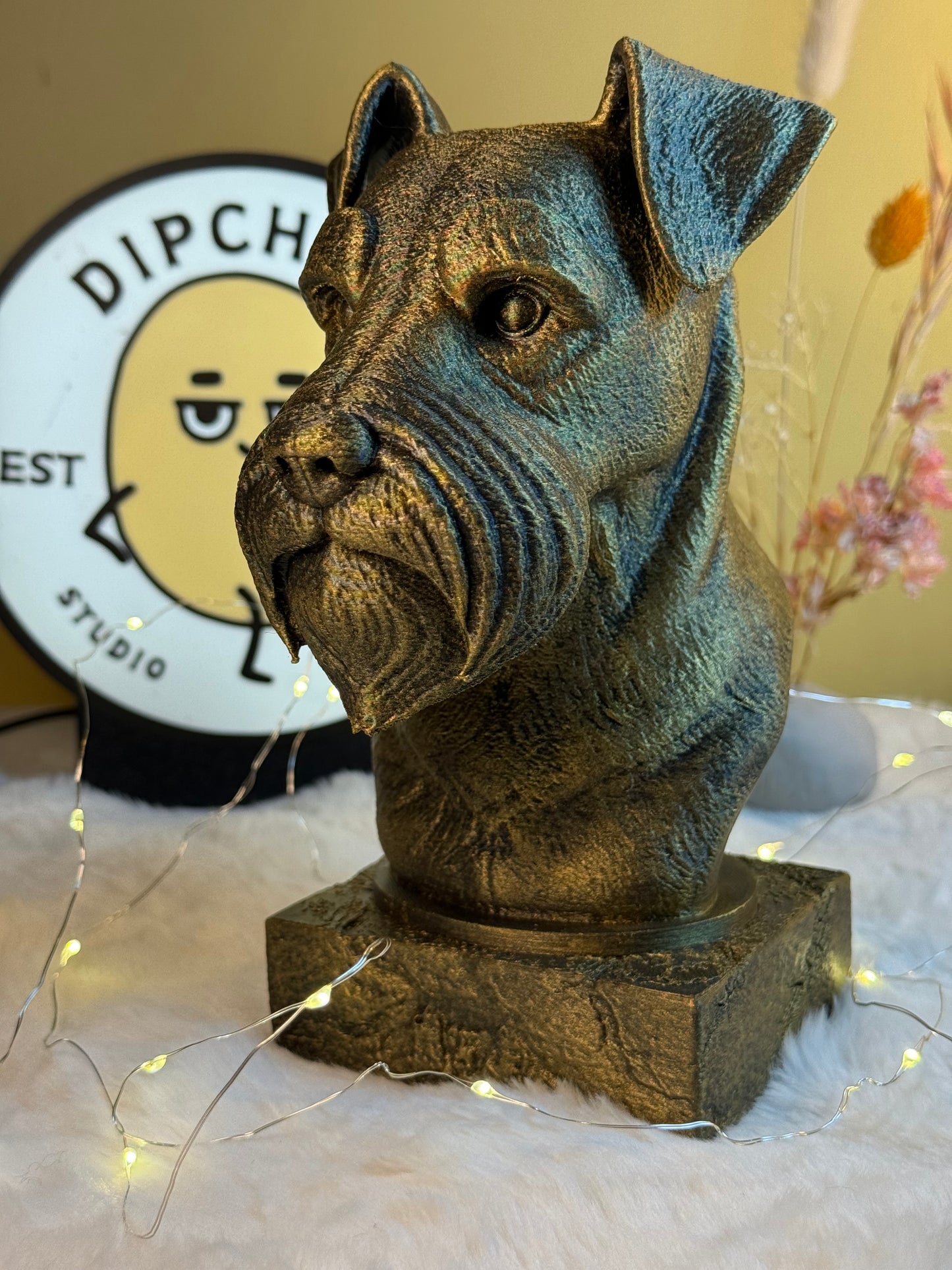 Schnauzer side view antique style bust – Schnauzer 3D printed dog statue home decor