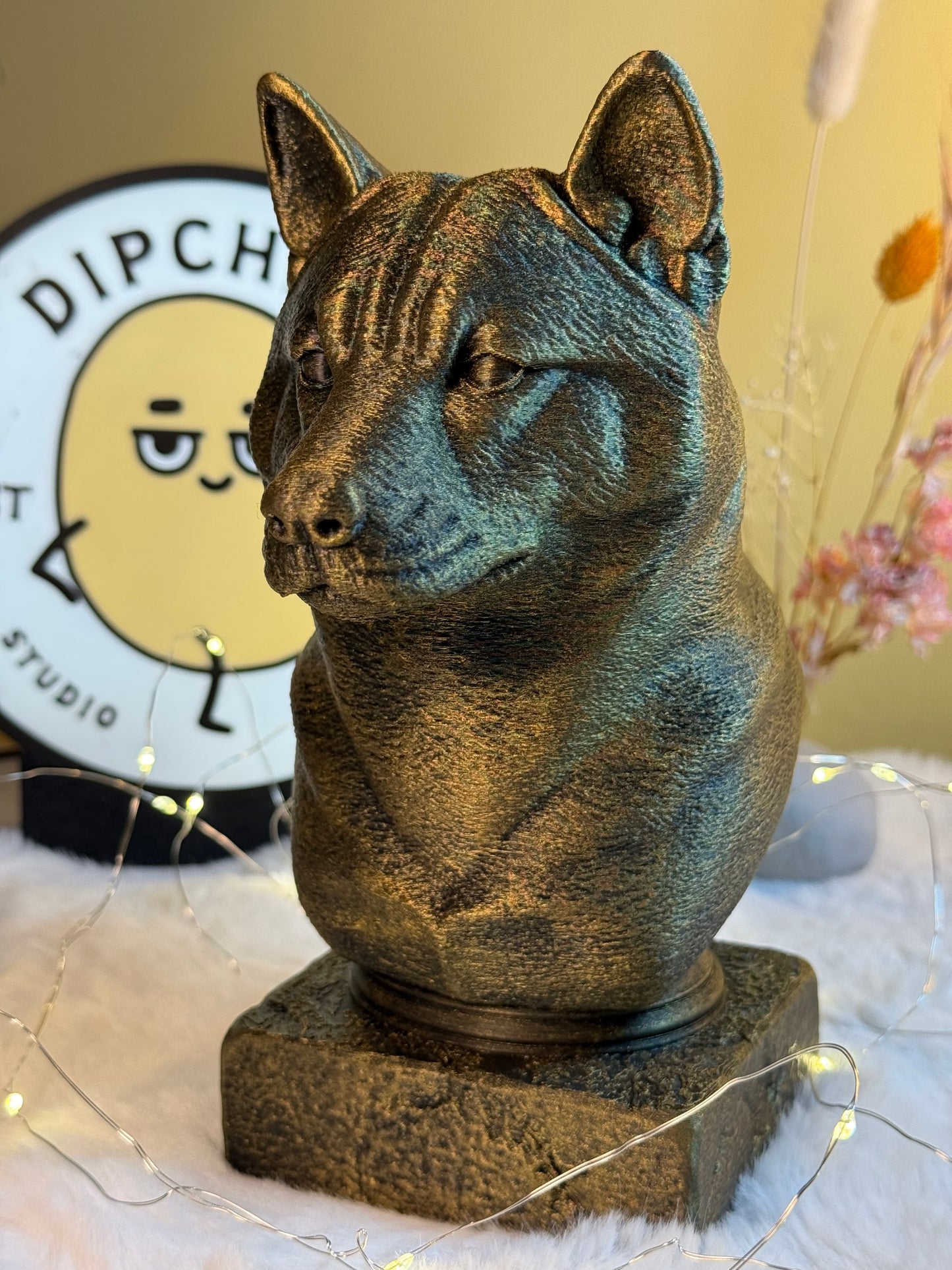 Shiba Inu antique bust – hand-painted 3D print dog statue collectible decor