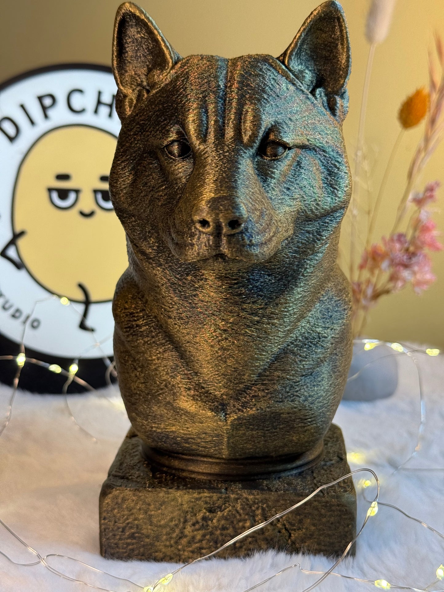 Shiba Inu side view antique style bust – Shiba Inu 3D printed dog statue home decor