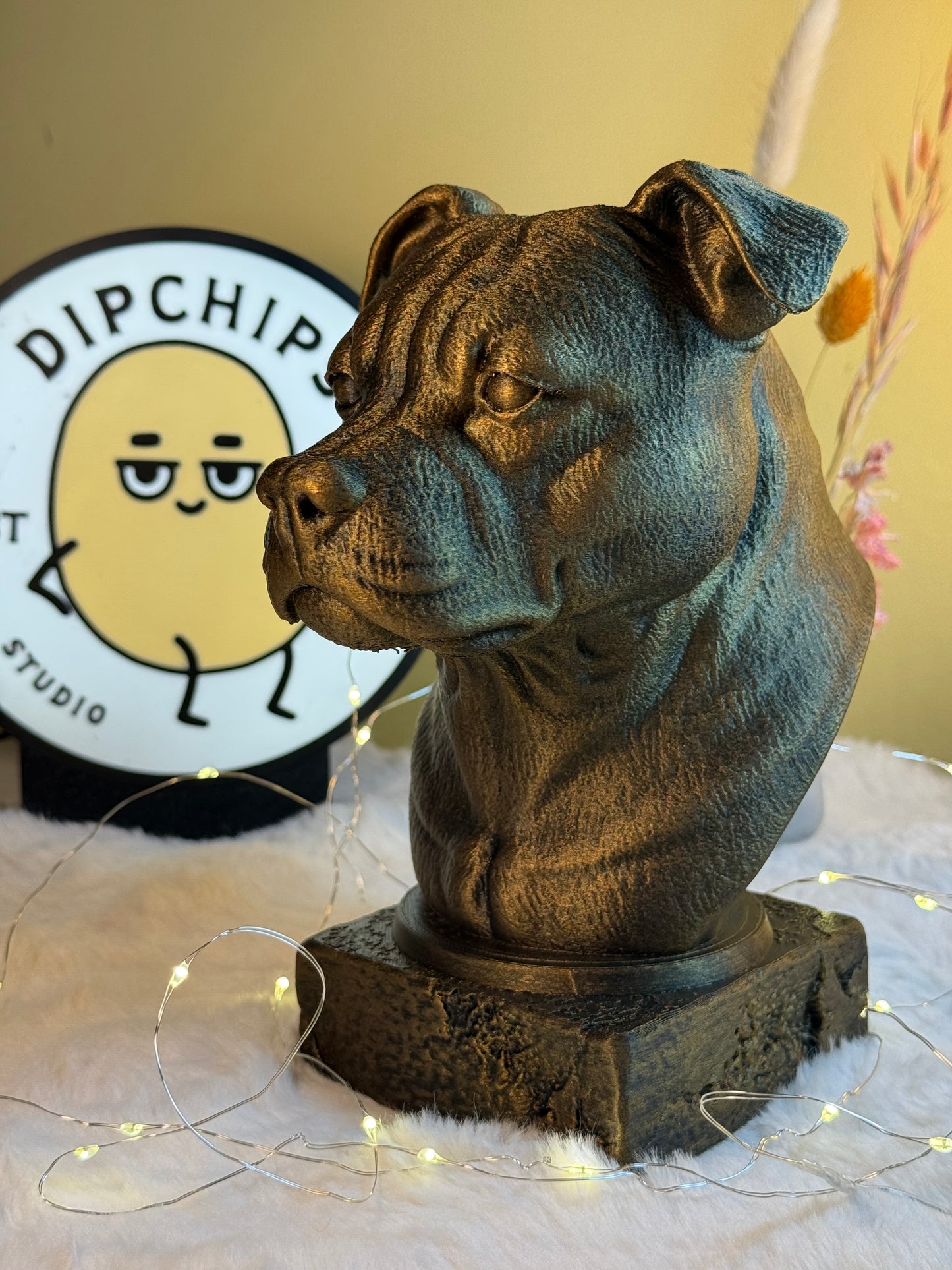 Staffordshire Bull Terrier side view antique style bust – Staffordshire Bull Terrier 3D printed dog statue home decor