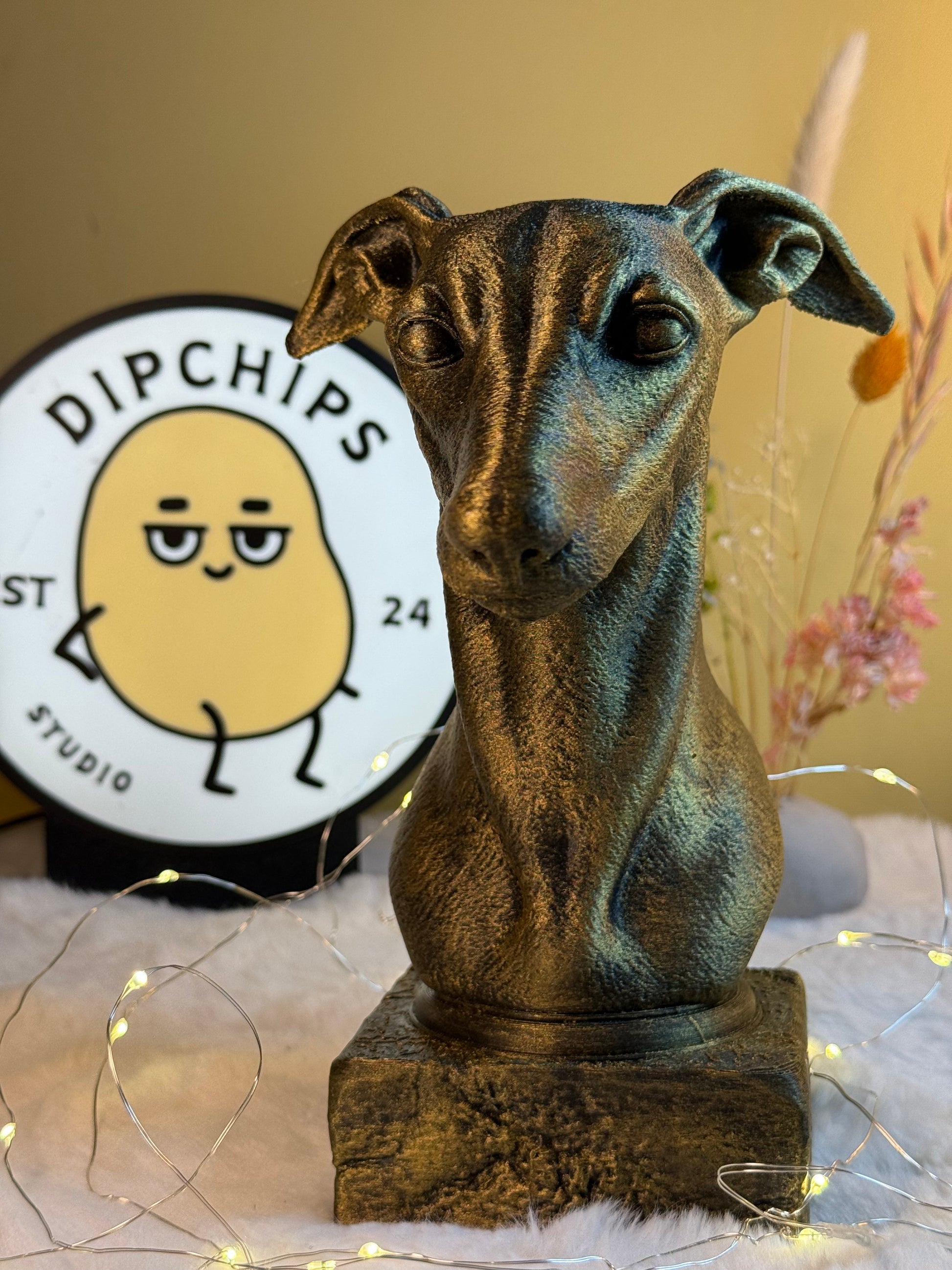 Whippet Dog antique bust – hand-painted 3D print dog statue collectible decor