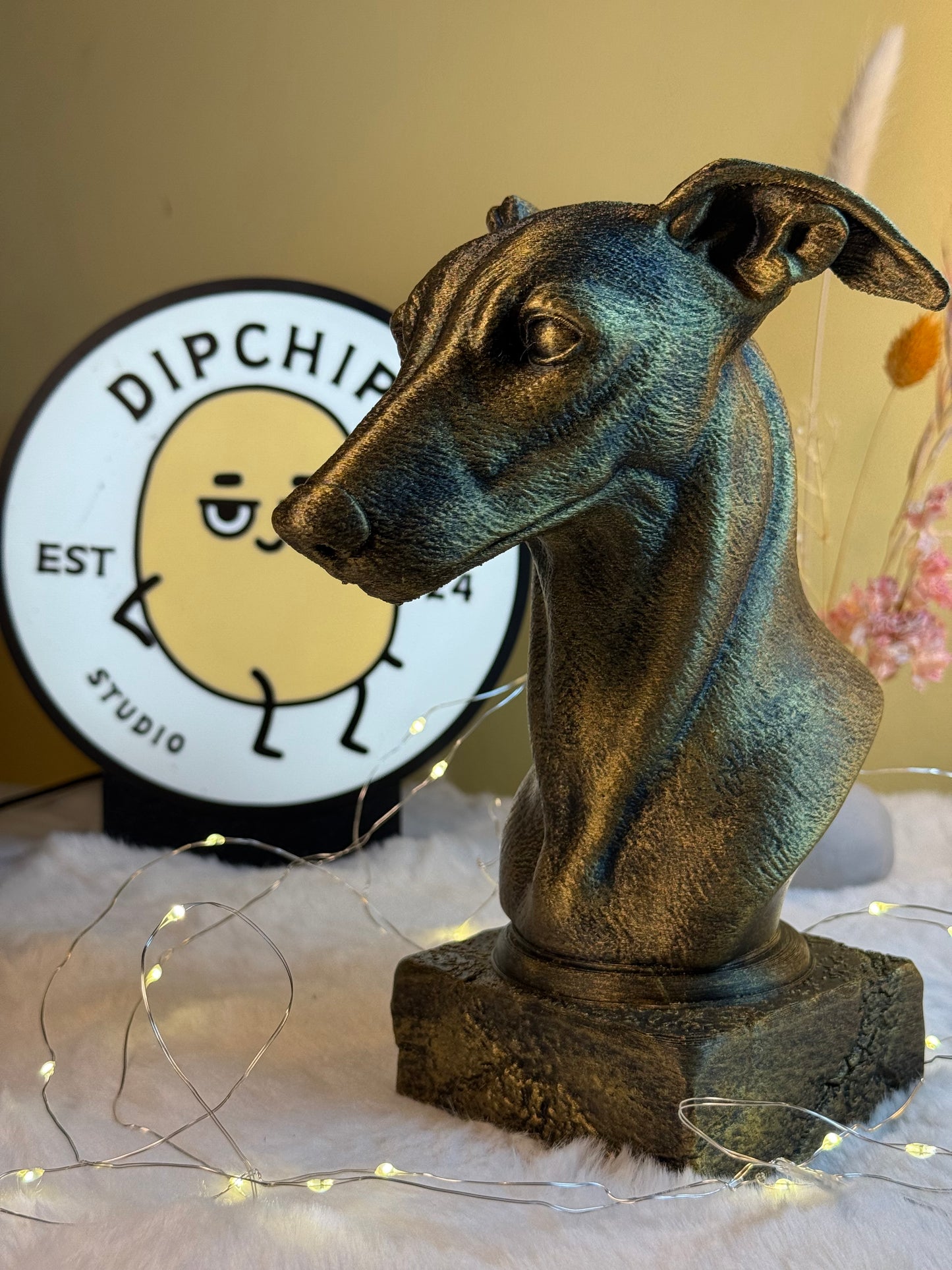 Whippet Dog side view antique style bust – Whippet Dog 3D printed dog statue home decor