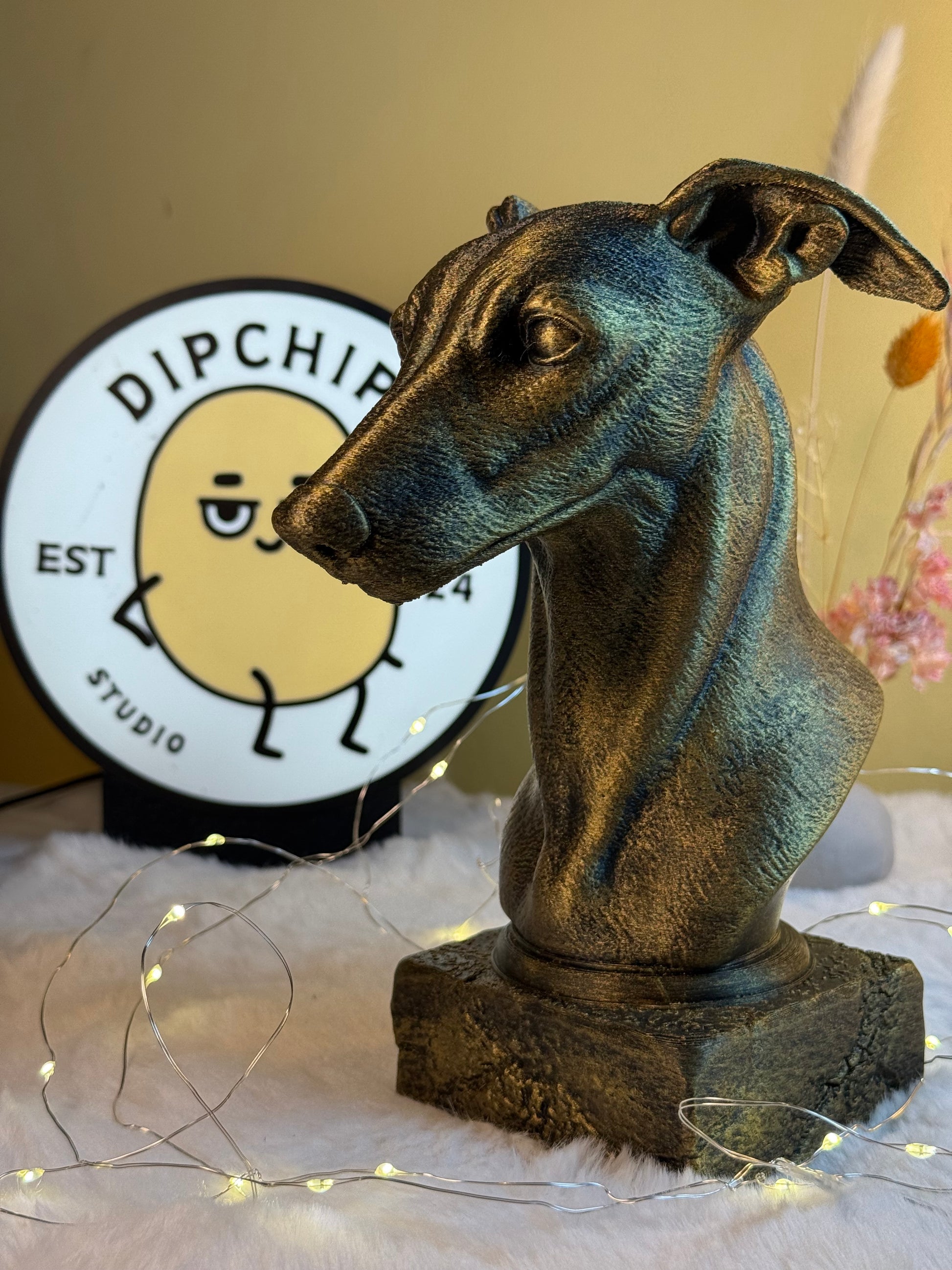 Whippet Dog side view antique style bust – Whippet Dog 3D printed dog statue home decor