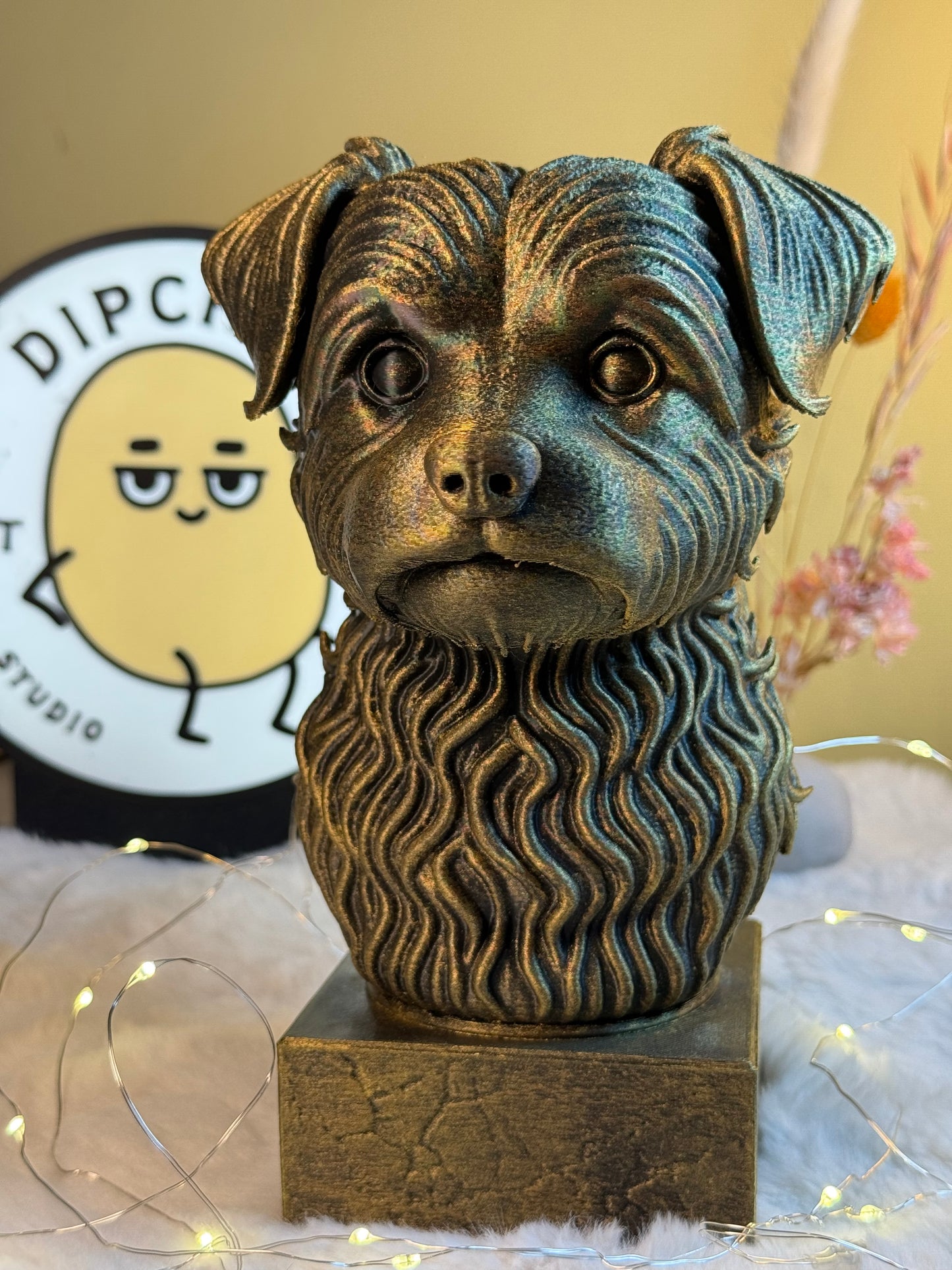 Yorkipoo antique bust – hand-painted 3D print dog statue collectible decor