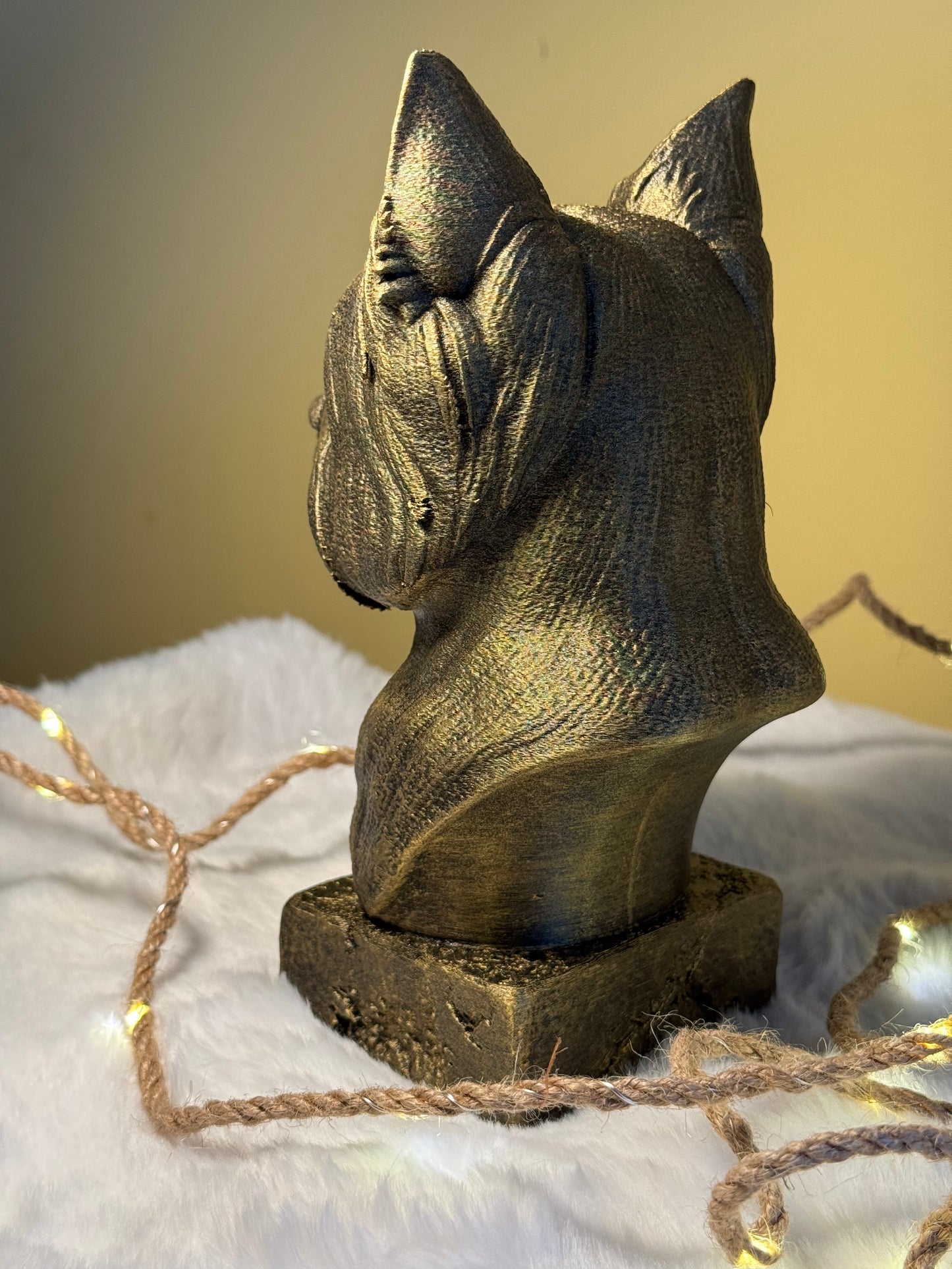 Yorkshire Terrier bust detail – antique finish hand-painted 3D print sculpture for dog lovers